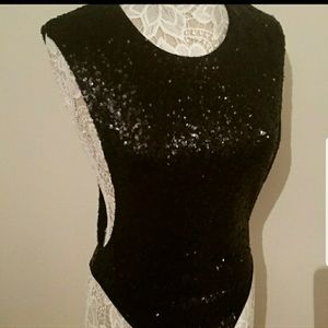 Black Sequin Bodysuit Top Sexy BcBg Rehab